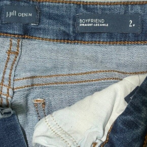 J Jill The Boyfriend Jeans 2P Straight Leg Ankle Stretch Denim Blue Wash NWT - Picture 4 of 10